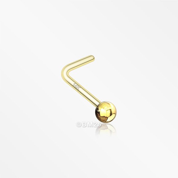 14 Karat Gold Ball Top L-Shaped Nose Ring - Picture 5 of 5